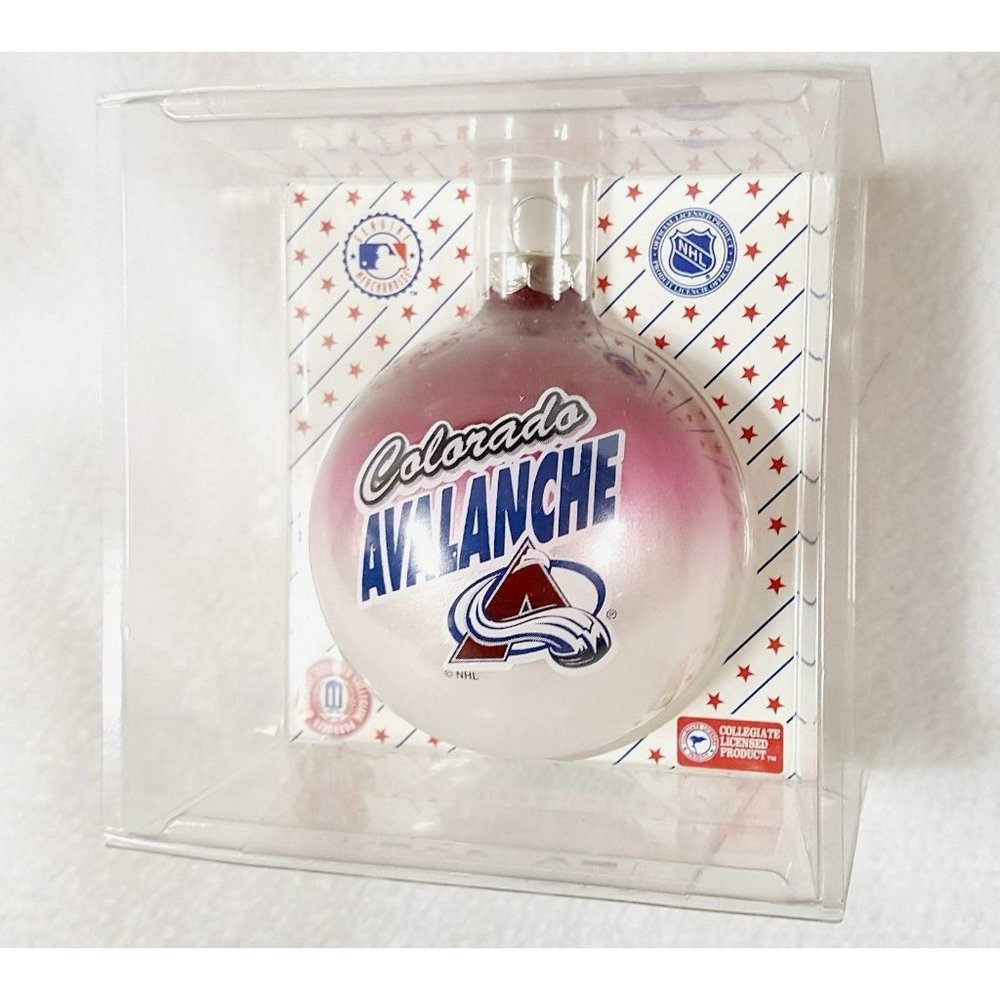 COLORADO AVALANCHE ORNAMENT BLOWN GLASS CHRISTMAS 2-TONE BALL NEW LICENSED
